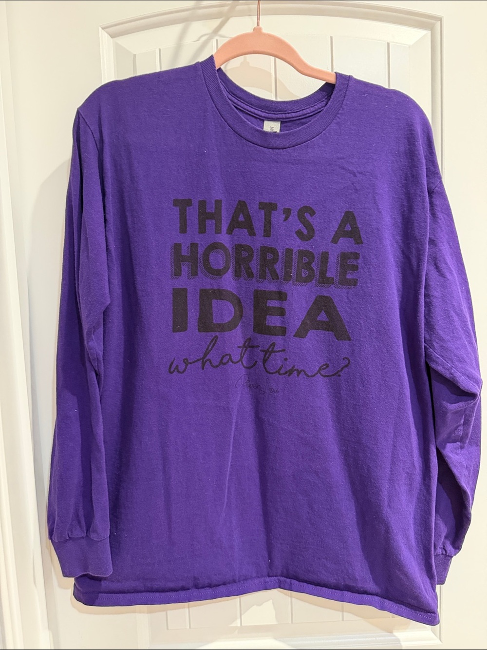 Gildan Purple Long Sleeve Graphic Tee with Black Text